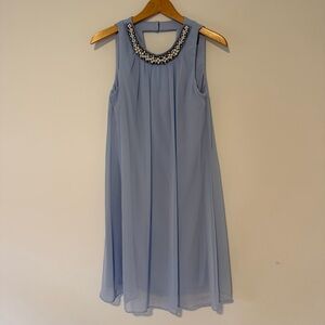 Scarlett Light Blue Midi Dress with Embellished Neckline